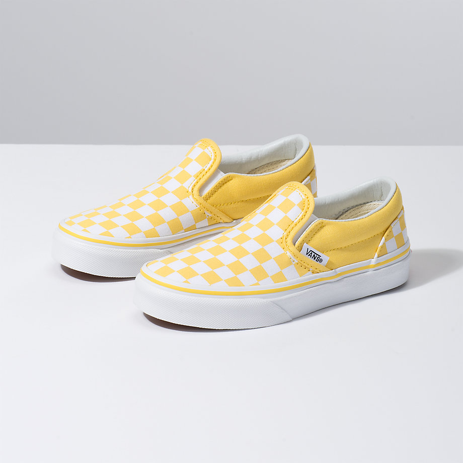 Vans Kiz Çocuk Kaykay Ayakkabısı Checkerboard Slip-On Altın/Beyaz | 98707-968